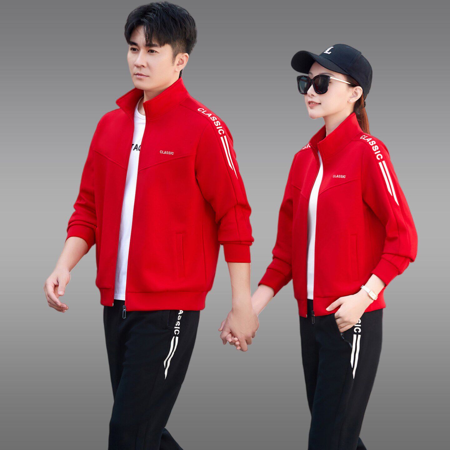 情侣运动套装春秋男女2026新款韩版开衫运动服秋季男士套装女卫衣