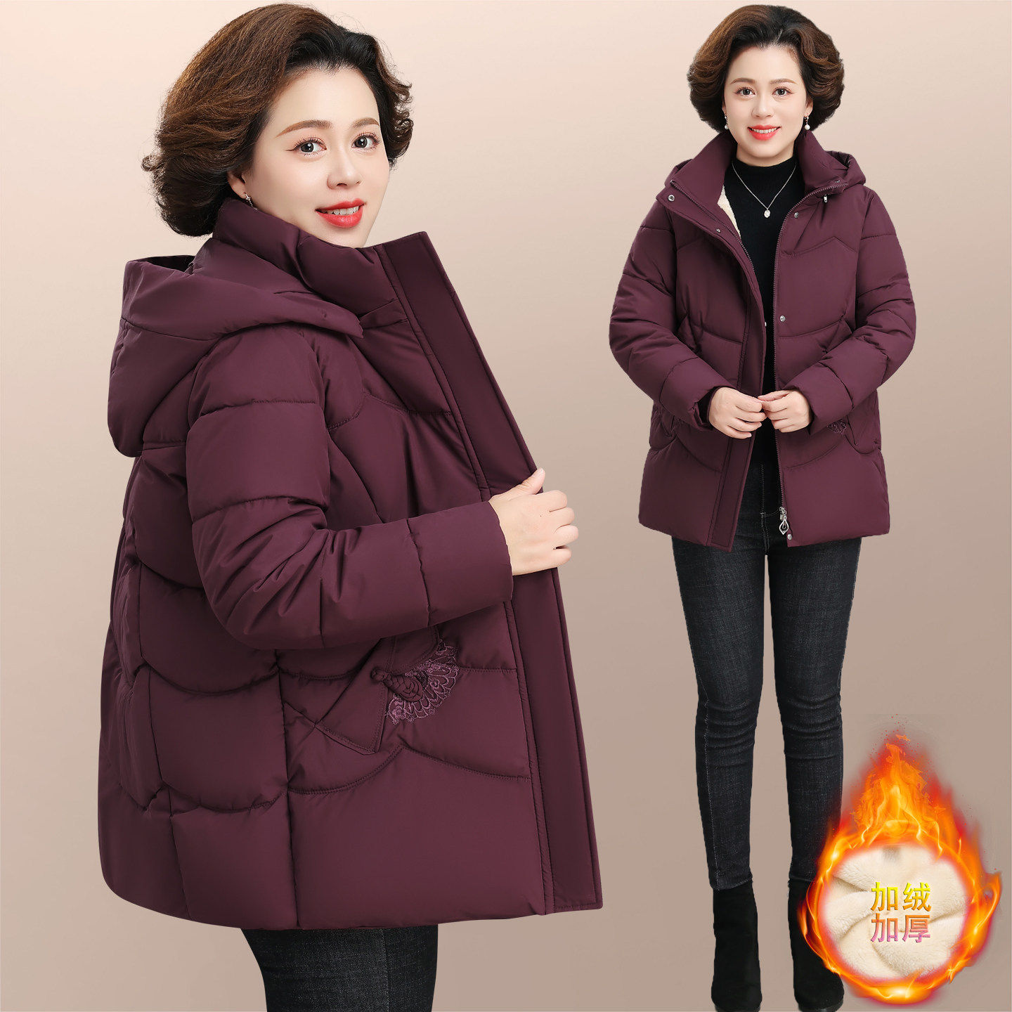 中年妈妈冬装棉服女2026新款中老年女装加绒保暖棉衣加肥加大棉袄