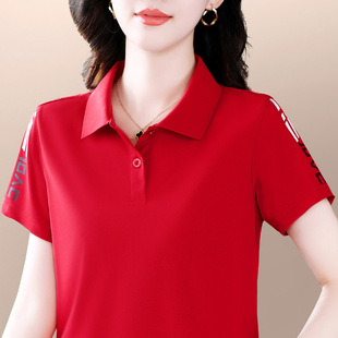纯色短袖女t恤夏2025新款洋气质妈妈polo衫宽松休闲女士薄款上衣