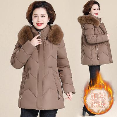 妈妈冬装外套加绒加厚羽绒棉服中长款小个子中老年女棉衣冬季袄子