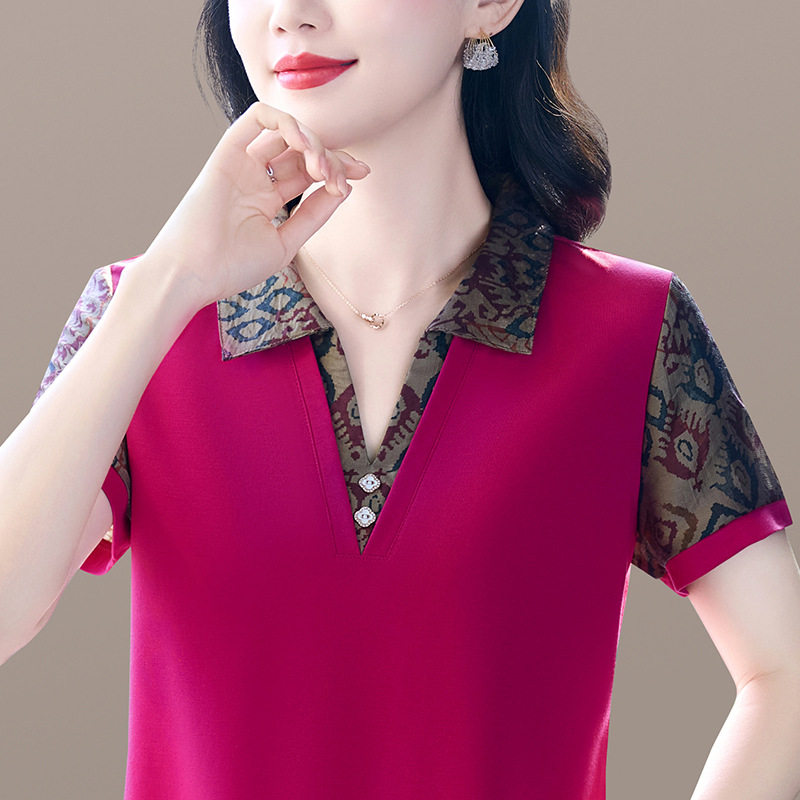 高端中年妈妈短袖t恤女士夏季新款洋气减龄翻领Polo衫半袖T恤上衣