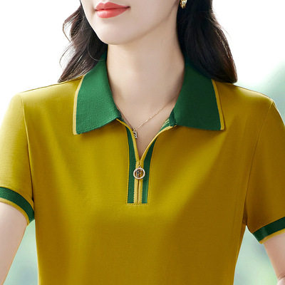 冰丝短袖t恤女2025新款爆款时尚洋气短款POLO衫妈妈夏装上衣