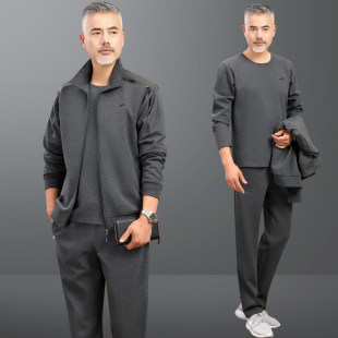 中老年运动套装男士春秋季爸爸休闲服夹克外套父亲春装套装三件套