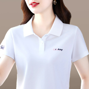 冰丝棉短袖T恤女夏季气质休闲POLO衫洋气减龄妈妈夏装翻领上衣T桖