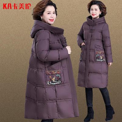 妈妈冬装羽绒服长款2025新款中老年女冬季加肥加大码时尚棉衣外套