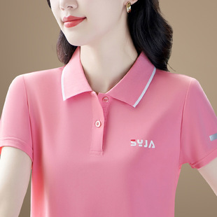 polo衫女夏季2025新款中年妈妈宽松夏装休闲运动上衣女士短袖t恤