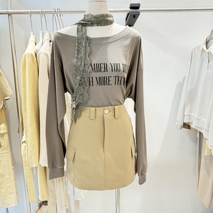 2025春季新款字母长袖T恤韩系时尚宽松中长款上衣大码蕾丝系带潮