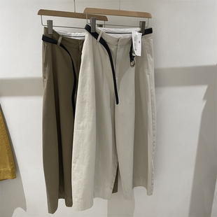 韩国2026新款舒适慵懒系弹力九分阔腿休闲裤女裤配腰带春季直筒潮
