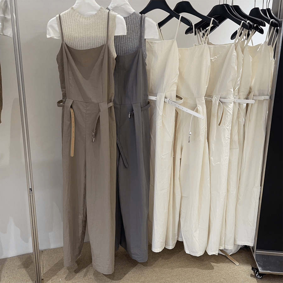 韩国无袖吊带连体裤女夏季2026新款慵懒风直筒腰带款宽松显瘦长裤