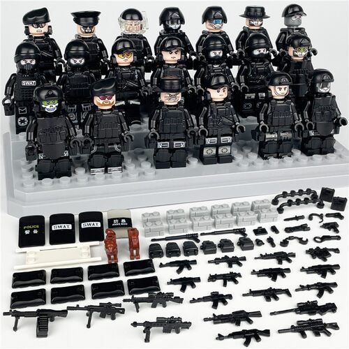 金致M8003黑色特警人仔军事模型武器跨境小颗粒拼装积木玩具