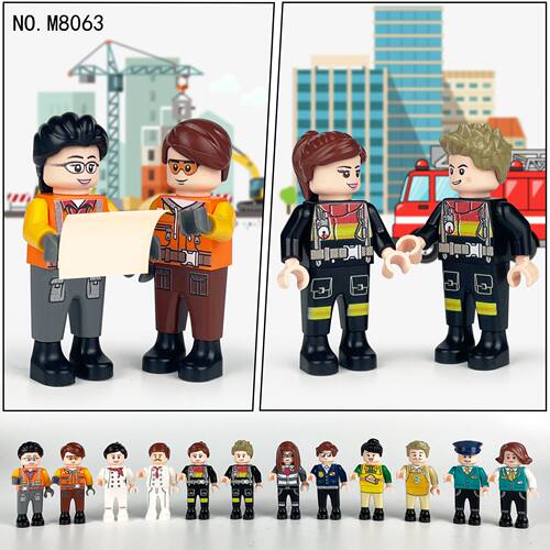 社区居民人仔M8063城市卡通职业结构跨境小颗粒拼装积木