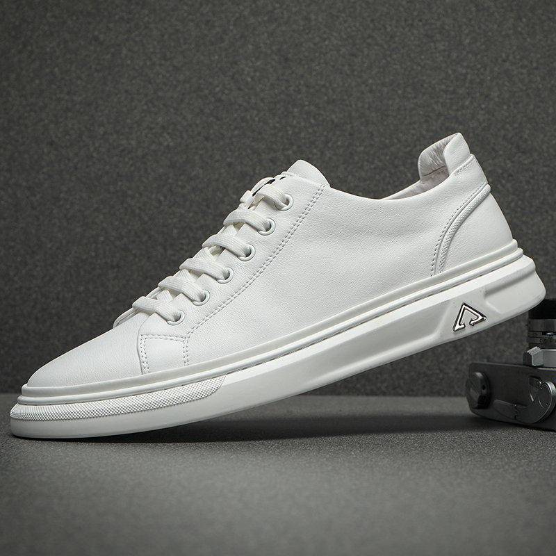 小白鞋男真皮头层牛皮板鞋一脚蹬