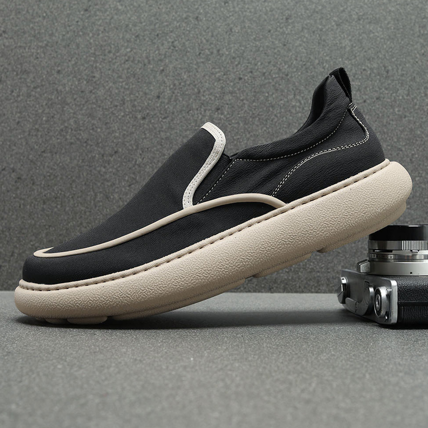 男鞋春季2026新款一脚蹬布鞋男透气休闲鞋厚底舒适百搭乐福鞋男款