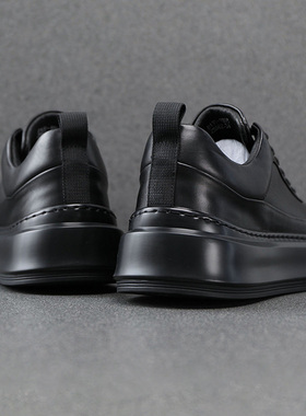 全牛皮男鞋2025新款冬季真皮休闲皮鞋男士厚底板鞋加绒皮鞋男黑色