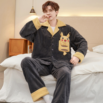 珊瑚绒男款睡衣秋冬季加厚保暖