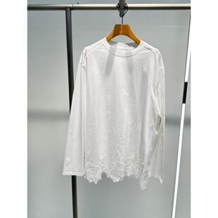 艾诺丝2025年冬装新款白色蕾丝边长袖打底衫女上衣AR614002