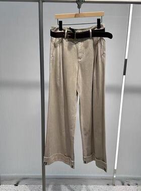 艾诺丝2025秋季新款时尚百搭高腰卷边牛仔裤阔腿裤AR323028