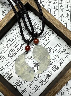 仿天然岫玉龙凤吊坠情侣款龙凤佩吊坠龙凤呈祥项链女友礼物