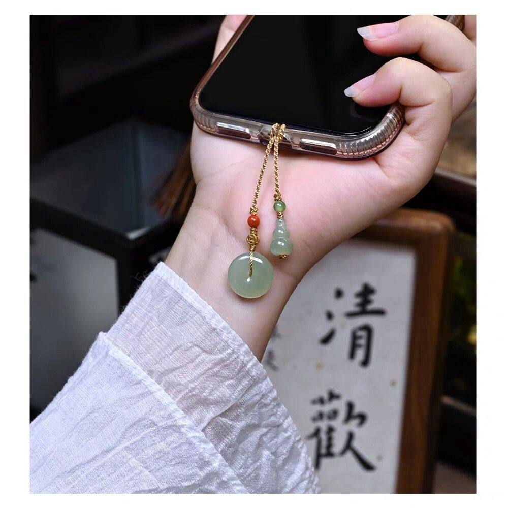 仿玉石福禄葫芦手机挂件手机链女款串珠挂绳福禄平安扣精致礼物