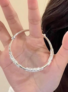 铜合金手镯 情人节生日送女友 繁花似锦实心可调节可推拉镯子时尚