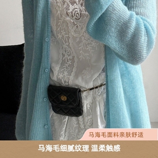 韩系温柔慵懒风羊毛开衫女26春季V领马海毛针织毛衣外套