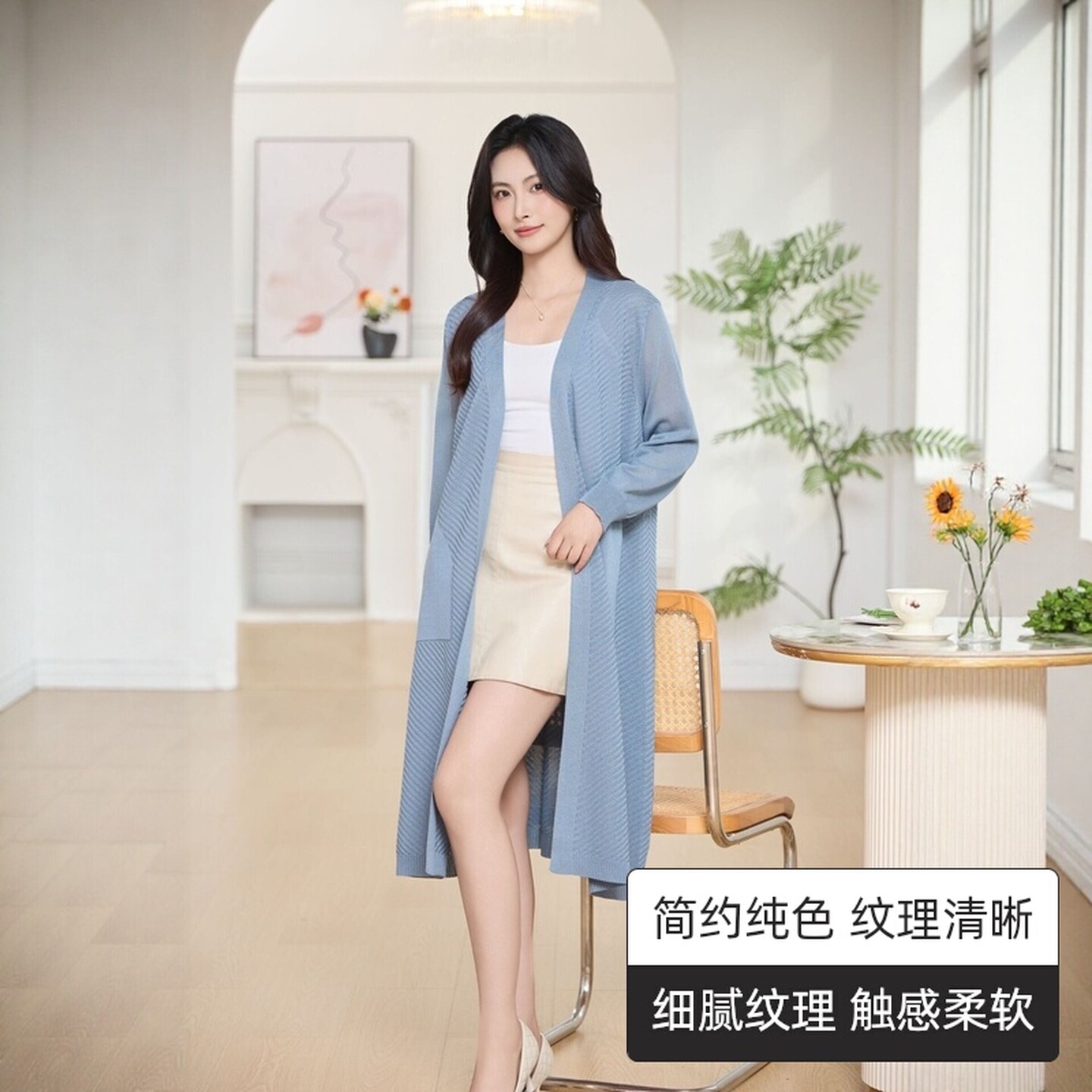 春季长款V领针织开衫2026新款宽松显瘦纯色长袖毛衣外套时尚百搭