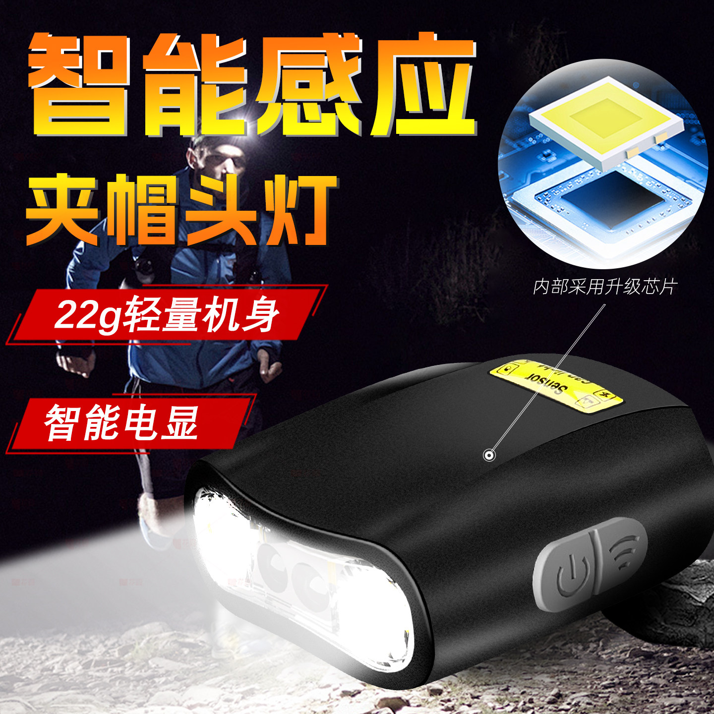 轻便小型迷你感应夹帽头灯