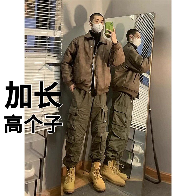 夏季加长工装裤子男高个子美式伞兵裤190cm大码宽松185青少年180