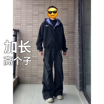 高个子加长版青少年工装加绒西裤男秋冬美式阔腿裤子弯刀直筒长裤