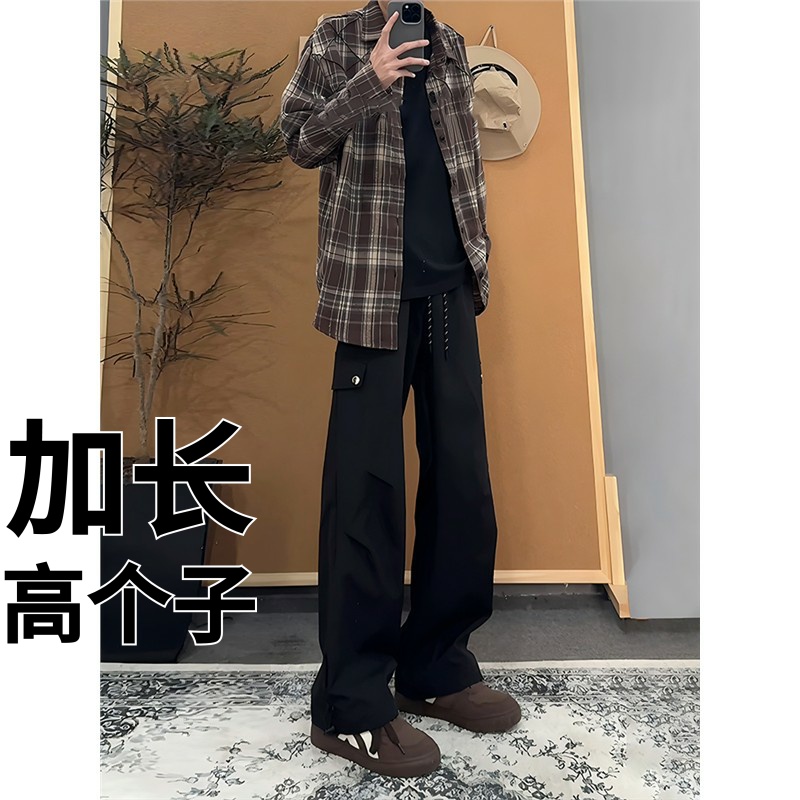 高个子加长185cm190裤子男裤超长青少年夏季褶皱工装裤直筒冰丝裤