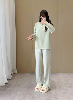 秋冬天加长版女生睡衣睡裤175瘦高个子浅绿色套头家居服特长110cm