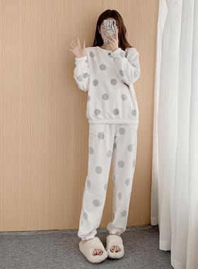 冬天瘦高个子175女生睡衣套头加长版白色波点家居服套装特长110cm