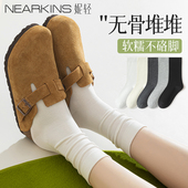 无骨堆堆袜子女款 春夏纯棉防臭中筒袜白色月子袜配勃肯鞋 长筒棉袜