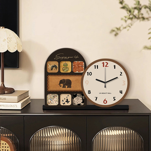 中古风装饰桌面时钟摆件钟表摆放式客厅表摆台式电视柜座钟座钟