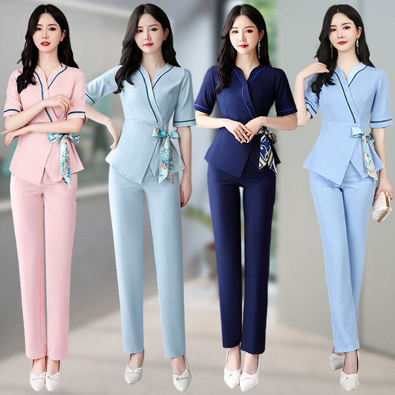 新款足浴足疗按摩技师桑拿显瘦工作服套装养生会所公主服空姐制服