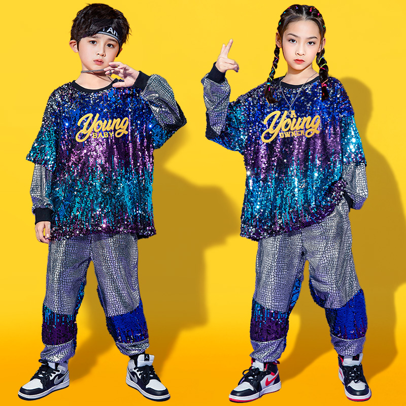 新款儿童街舞演出服嘻哈hiphop女童爵士舞蹈练功服套装少儿炸街潮