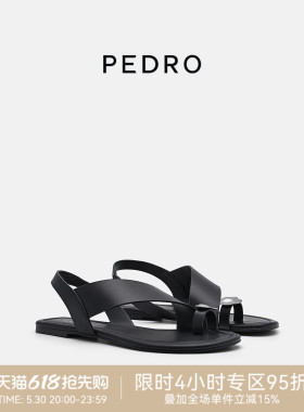 PEDRO牛皮罗马凉鞋26夏季女鞋金属扣饰宽带舒适凉鞋PW1-66380045