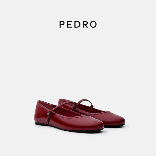 PEDRO马年限定鬃迹系列红色低跟玛丽珍鞋牛皮单鞋PW1-66220040