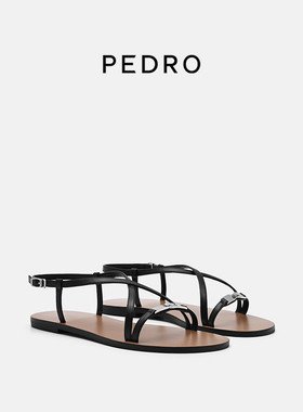 PEDRO平底细带凉鞋26夏季派克系列松弛感金属扣女鞋PW1-65110101