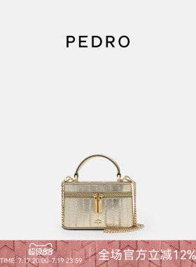 PEDRO牛皮小方盒包26新款鎏金系列迷你盒子包斜挎包PW4-95940017
