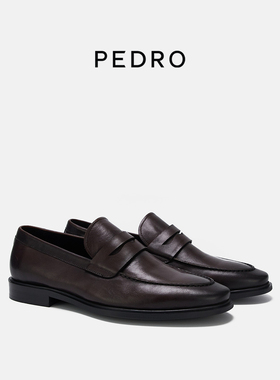 PEDRO牛皮乐福鞋男士正装皮鞋简约休闲低跟鞋PM1-46600126