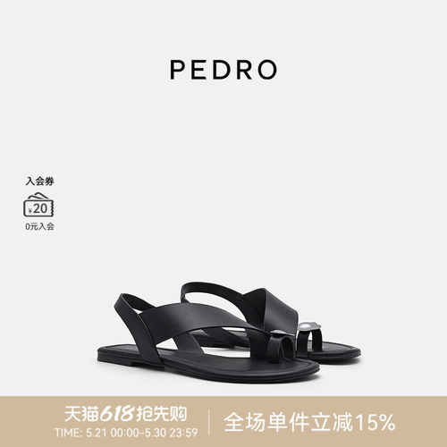 PEDRO牛皮罗马凉鞋26春季女鞋金属扣饰宽带舒适凉鞋PW1-66380045