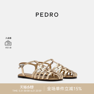 PEDRO金色罗马编织凉鞋26夏季南风岸系列女鞋平底鞋PW1-66220048