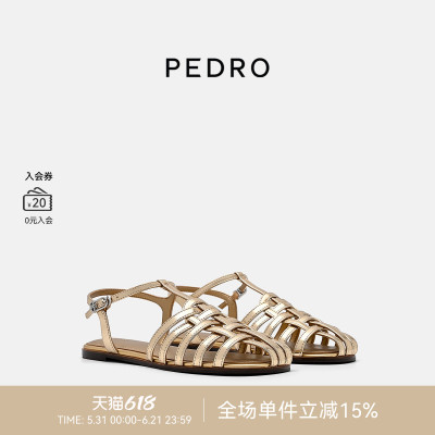 PEDRO金色罗马编织凉鞋26夏季南风岸系列女鞋平底鞋PW1-66220048