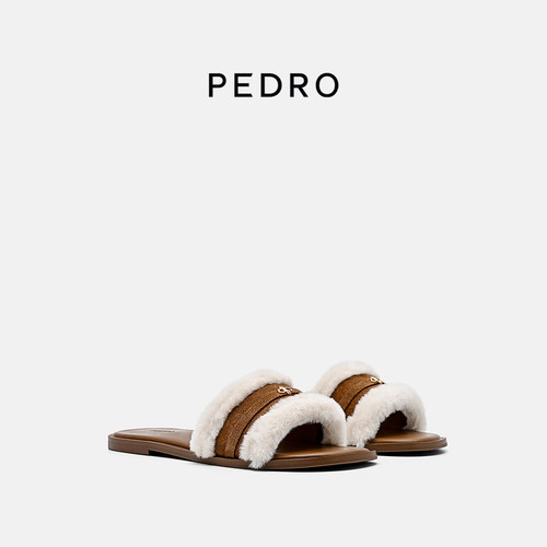 PEDRO平底拖鞋25冬季新款ICON女鞋舒适简约毛毛拖PW1-65110093-1