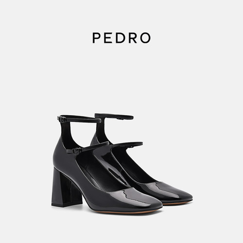 PEDRO细腕带玛丽珍鞋牛皮女鞋方头高跟鞋PW1-26740014