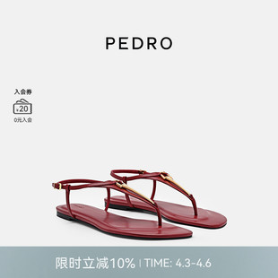 PEDRO牛皮夹趾凉鞋 金属扣饰细绊带平底凉鞋 PW1 66480123 26春季
