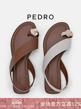 PEDRO舒适平底凉鞋夏季新款优雅金属扣夹趾凉拖PW1-66380039-1