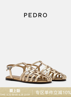 PEDRO金色罗马编织凉鞋26夏季南风岸系列女鞋平底鞋PW1-66220048