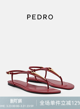 PEDRO牛皮夹趾凉鞋26春季金属扣饰细绊带平底凉鞋PW1-66480123